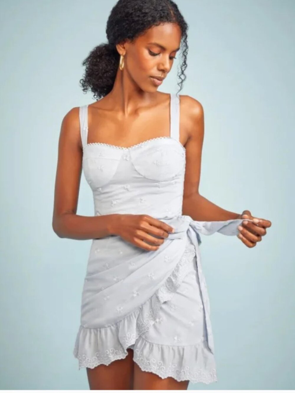 Reformation Ives Floral Embroidered Mini Dress In Mineral Light Blue NWT Size 4